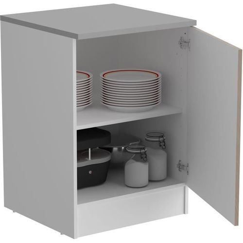 Meuble Bas 1 Porte + Plan - Décor Chêne Jackson - L 60 X P 60 X H 86 Cm - Oslo