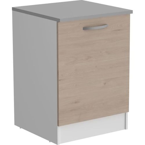 Meuble Bas 1 Porte + Plan - Décor Chêne Jackson - L 60 X P 60 X H 86 Cm - Oslo