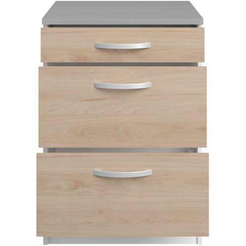 Oslo Meuble Bas 3 Tiroirs + Plan - Décor Chêne Jackson - L 60 X P 60 X H 86 Cm