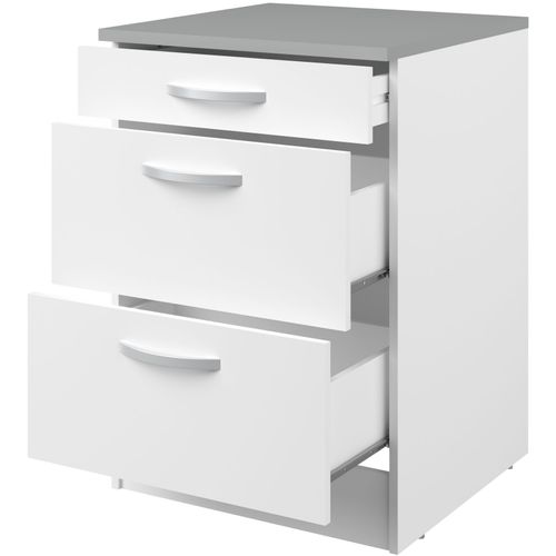 Oslo Meuble Bas 3 Tiroirs + Plan - Décor Blanc - L 60 X P 60 X H 86 Cm