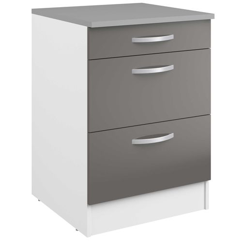 Meuble Bas Oke 60x60 Avec 3 Tiroirs - Gris
