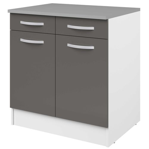 Meuble Bas Oke 80cm 2 Portes etamp; 2 Tiroirs - Gris
