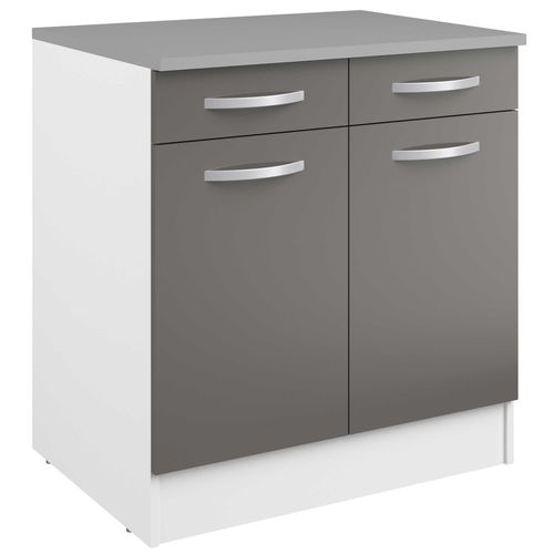 Meuble Bas Oke 80cm 2 Portes etamp; 2 Tiroirs - Gris