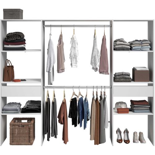 Kit Dressing Artic - Décor Blanc - 2 Colonnes + 2 Penderies + 2 Tiroirs - L 220 X P 40 X H 180 Cm -