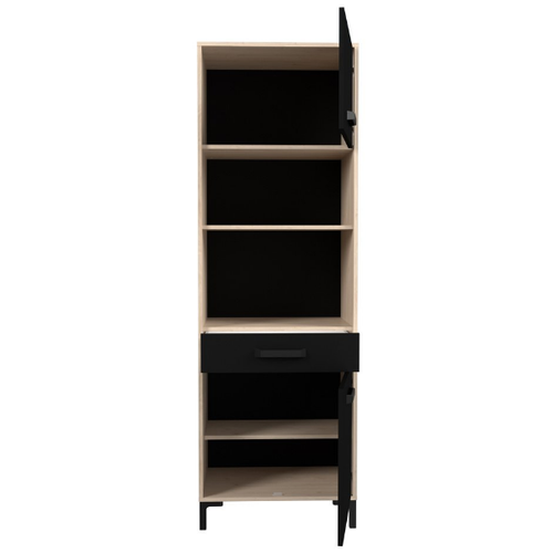 Factory Buffet De Cuisine 60 Cm - 2 Portes - L 60 X P 43 X H 185 Cm - Chêne Et Noir - Ekipa