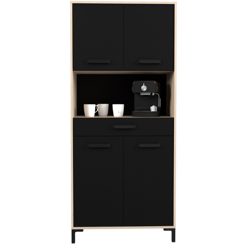Buffet De Cuisine Factory - Décor Chêne Et Noir - 2 Portes + 1 Tiroir - L 80 X P 43,3 X H 185 Cm