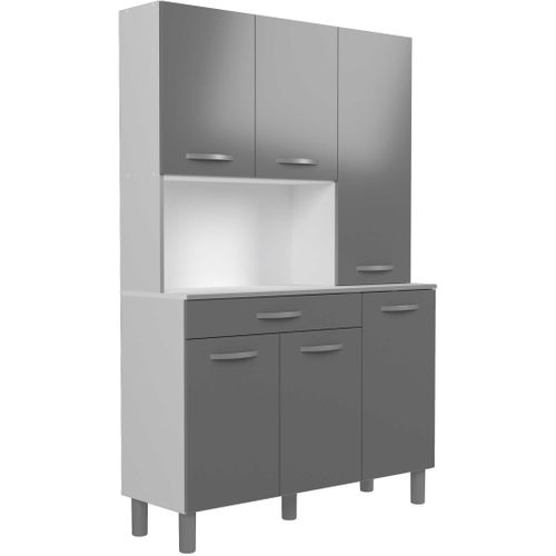 Oslo Buffet De 120 Cm - 1 Tiroir Et 6 Portes - L 120 X P 40 X H 185 Cm - Coloris Gris Brillant