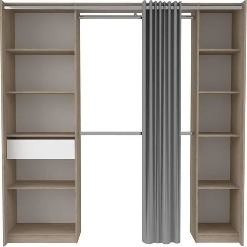 Kit Dressing - 2 Colonnes - 1 Tiroirs - 10 Étagères - Garance - 198 X 200,3 X 50 Cm - Chêne/blanc