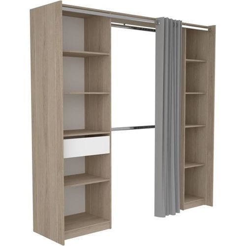 Kit Dressing - 2 Colonnes - 1 Tiroirs - 10 Étagères - Garance - 198 X 200,3 X 50 Cm - Chêne/blanc