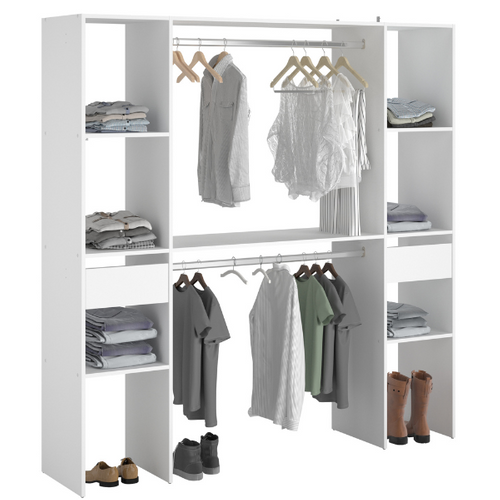 Kit Dressing Artic Ekipa - Décor Mélaminé Blanc - 2 Penderies + 2 Tiroirs - L176 X P40 X H180 Cm