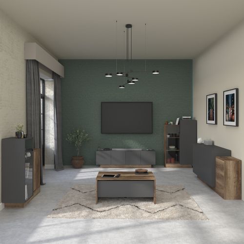 Buffet haut L. 112 PARADOXE Gris / imitation chêne