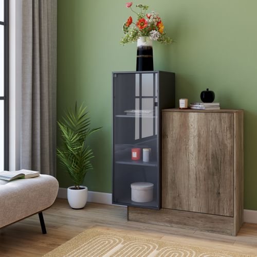 Buffet haut L. 112 PARADOXE Gris / imitation chêne