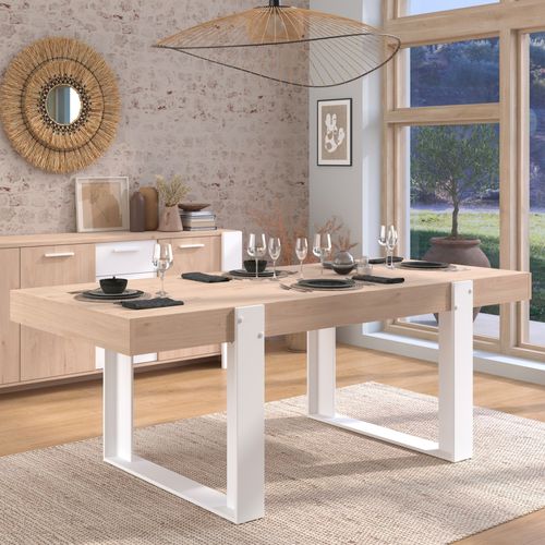 Table à manger L.223 cm STAN imitation chêne et blanc