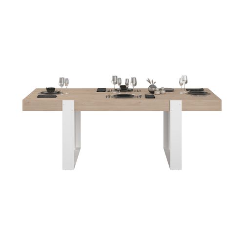 Table à manger L.223 cm STAN imitation chêne et blanc