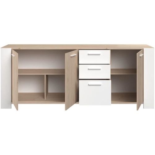 Buffet Bas - Loft - Chene / Blanc - 3 Portes - 3 Tiroirs -