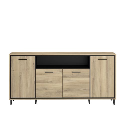 Buffet LED 4 portes 179 cm OSTARA imitation chêne et noir