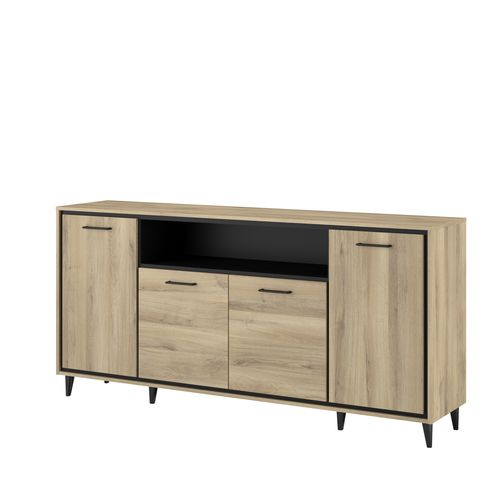 Buffet LED 4 portes 179 cm OSTARA imitation chêne et noir