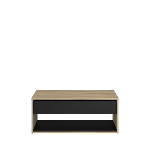 Table basse avec plateau relevable OSTARA imitation chêne et noir