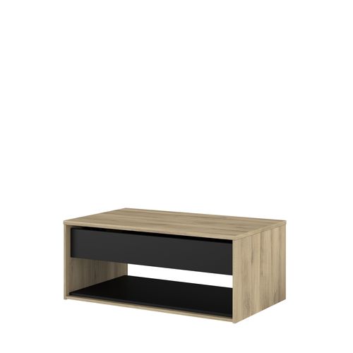 Table basse avec plateau relevable OSTARA imitation chêne et noir