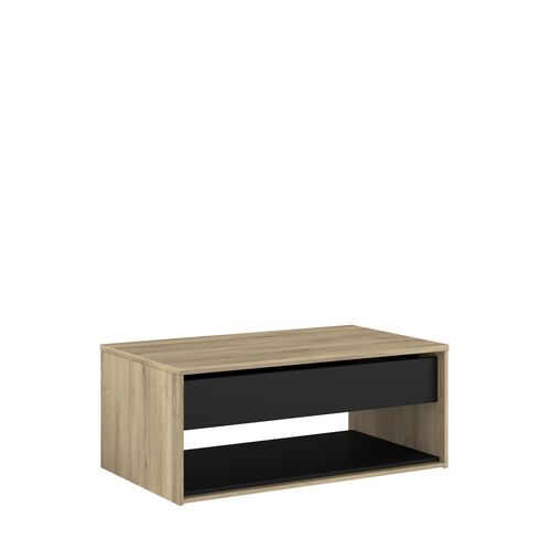Table basse avec plateau relevable OSTARA imitation chêne et noir