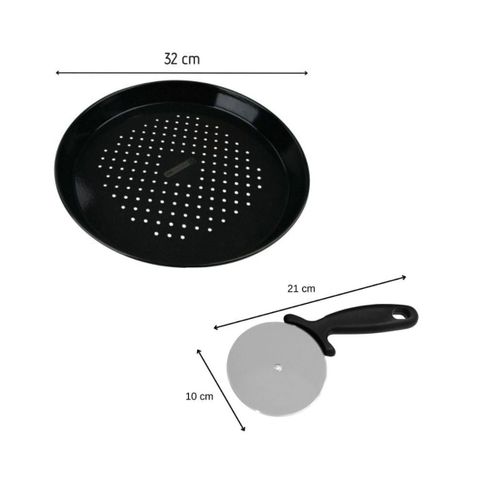 Ensemble Plaque à Pizza Perforée 32 Cm Et Roulette Fm Professionnal