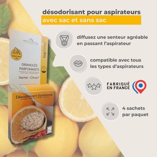 4 Sachets De Granulés Parfumés Pour Aspirateur Senteur Santal Citron Topfilter