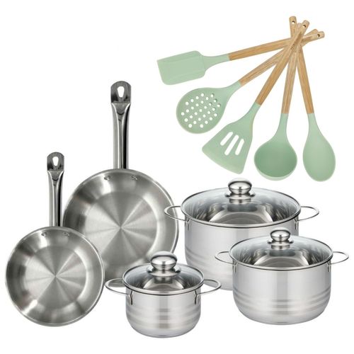 Lot 2 Poêles 20/24cm Et 3 Faitouts 16/20/24cm Fackelmann Etherna Avec 5 Ustensiles