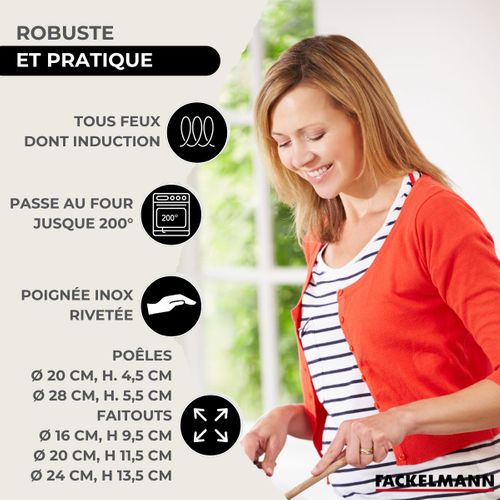 Lot 2 Poêles 20/28cm Et 3 Faitouts 16/20/24cm Fackelmann Etherna Avec 5 Ustensiles