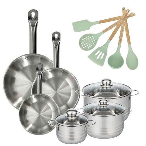 Lot De 3 Poêles 20/24/28cm Et 3 Faitouts 16/20/24cm Fackelmann Etherna Avec 5 Ustensiles