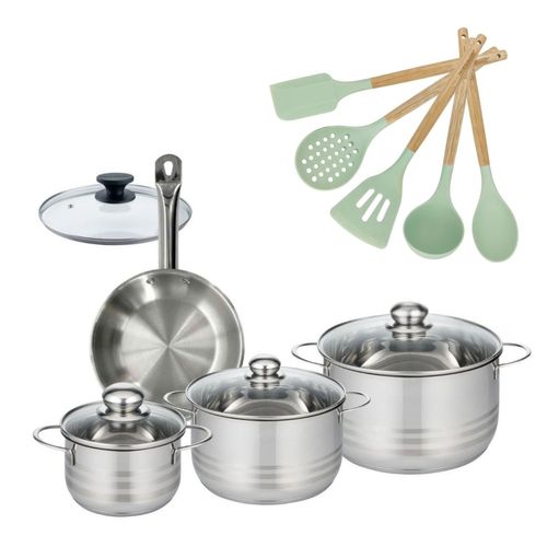 Lot Poêle 20cm Et 3 Faitouts 16/20/24cm Fackelmann Etherna Avec 6 Ustensiles