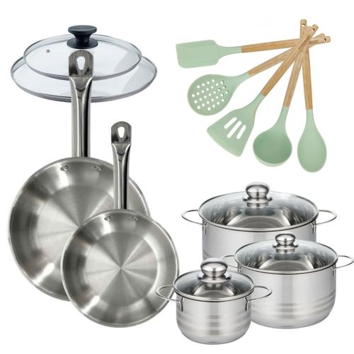 Lot De 2 Poêles 24/28cm Et 3 Faitouts 16/20/24cm Fackelmann Etherna Avec 5 Ustensiles