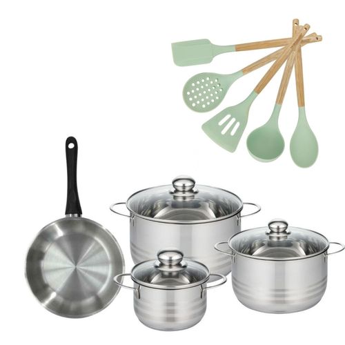 Lot Poêle 20cm Fackelmann Généva Et 3 Faitouts 16/20/24cm Fackelmann Généva Avec 5 Ustensiles Océan