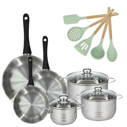 Lot De 3 Poêles 20/24/28cm Et 3 Faitouts 16/20/24cm Fackelmann Généva Avec 5 Ustensiles Fackelmann