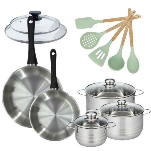 Lot De Poêles 24/28 Cm Avec Couvercles Et 3 Faitouts 16/20/24 Cm Fackelmann Généva Avec 5 Ustensile…