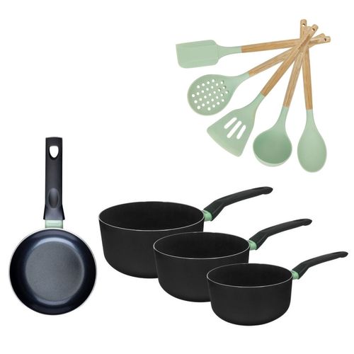 Lot Poêle 16cm Et 3 Casseroles 16/18/20cm Fackelmann Brandao Avec 5 Ustensiles Océan
