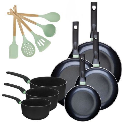 Set De 4 Poêles 20 24 28 Et 30 Cm Et 3 Casseroles 16, 18 Et 20 Cm Antiadhésives Céramique Et 5 Ust…
