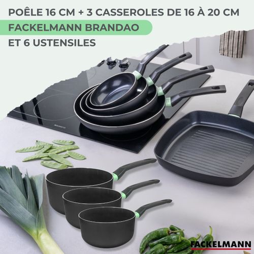 Poêle 16cm Et 3 Casseroles 16/18/20cm Sans Pfas Fackelmann Brandao Avec 5 Ustensiles Vario
