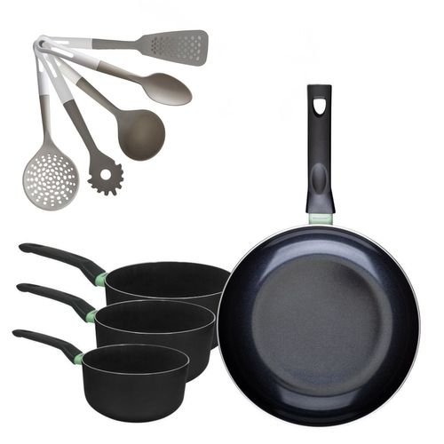 Lot Poêle 30 Cm et 3 Casseroles 16/18/20 Cm Fackelmann Brandao Avec 5 Ustensiles De Cuisine Vario