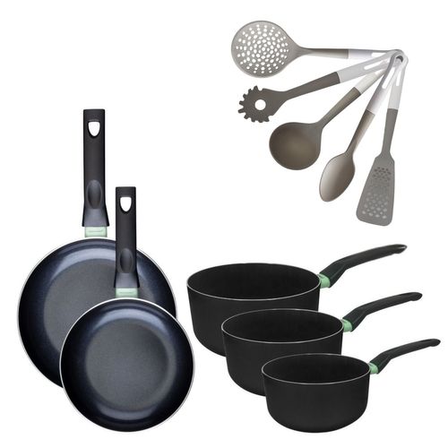 Lot Poêles 20/24cm et Casseroles 16/18/20cm Fackelmann Brandao Avec 5 Ustensiles Vario