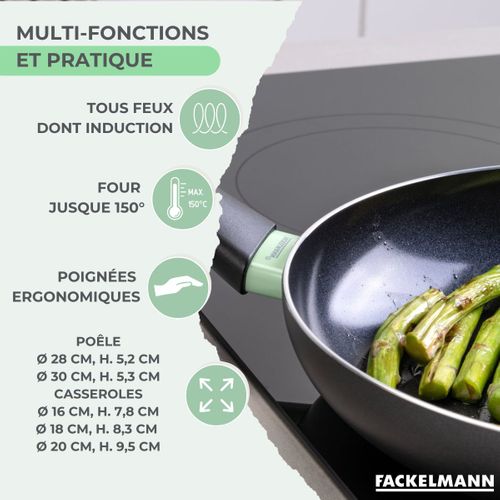 Lot De 2 Poêles 28/30 Cm Et 3 Casseroles 16/18/20 Cm Fackelmann Brandao Avec 5 Ustensiles De Cuisin…
