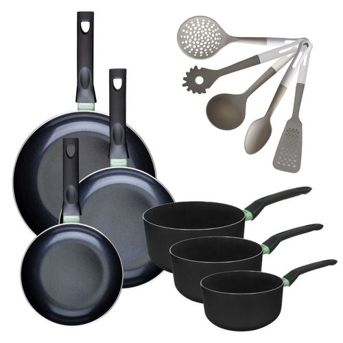 Lot Poêles 20/24/28cm Et Casseroles 16/18/20cm Fackelmann Brandao Avec 5 Ustensiles Vario