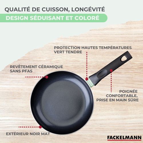 Lot De 3 Poêles 24/28/30 Cm Et 3 Casseroles 16/18/20 Cm Fackelmann Brandao Avec 5 Ustensiles De Cui…