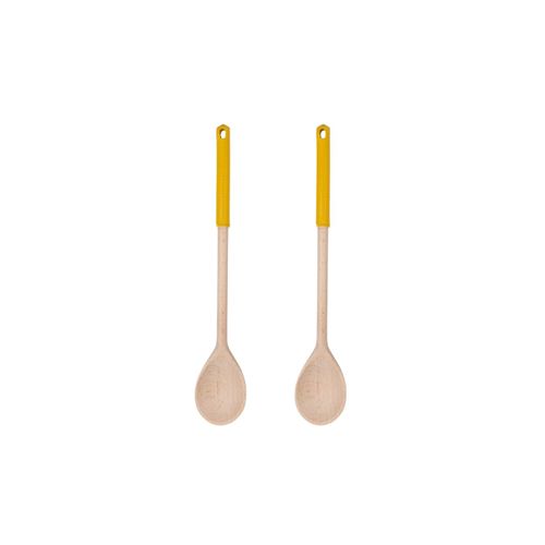 Ensemble De 2 Cuillères De Cuisine En Bois Avec Manche En Silicone Coloré