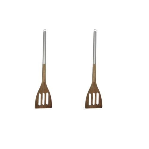 Ensemble De 2 Spatules De Cuisine Ajourée En Bois D'acacia 35 Cm Synthesis