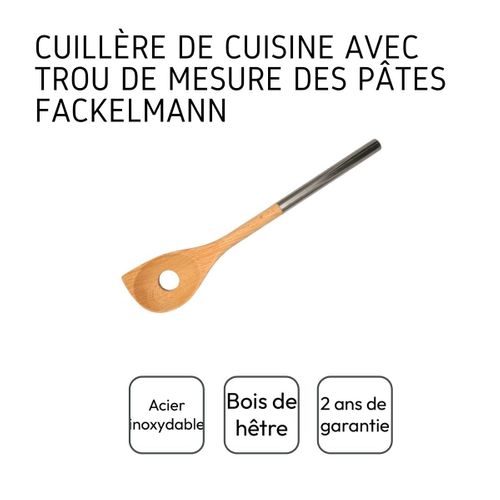 Ensemble De 2 Cuillères En Bois Biseautée Avec Un Trou Manche Inox 34 Cm
