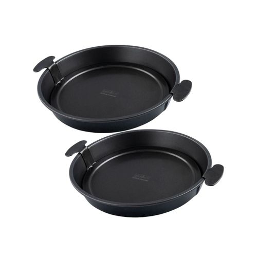 Ensemble De 2 Moules à Gâteau Et Quiches Rond De 28 Cm Avec Fond Amovible Black Metallic
