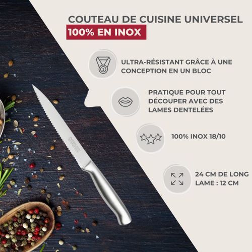 Ensemble De 6 Couteaux De Cuisine Professionnel 24 Cm Lame Crantée Star