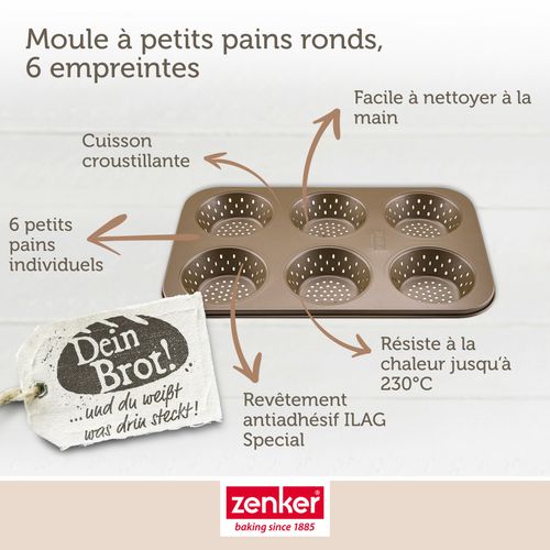 Ensemble De 2 Moules à Petits Pains Individuels Ronds 6 Empreintes 33 X 22 Cm