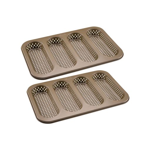 Ensemble De 2 Moules à Pain Perforé 4 Mini Baguettes 33 X 22 Cm Mojave Gold