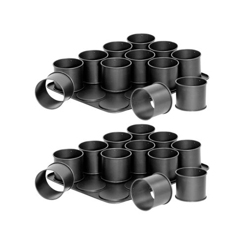 Ensemble De 2 Plaques Pâtisserie 12 Mini Moules Ronds Amovibles 38 X 30 Cm